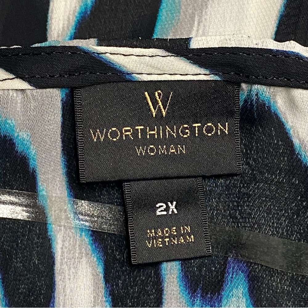 Worthington Abstract Leopard Print Sleeveless Blouse Women 2X Teal Black White - Picture 4 of 6